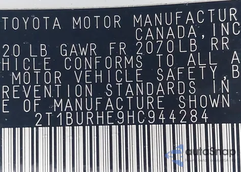 2017 Toyota Corolla Le from USA, damaged, VIN 2T1BURHE9HC944284